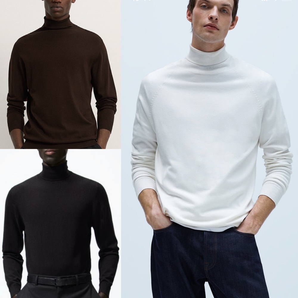 ZARA MEN TURTLE NECK SWEATER PACK OF 3 BROWN, CREAM, BLACK SIZE S